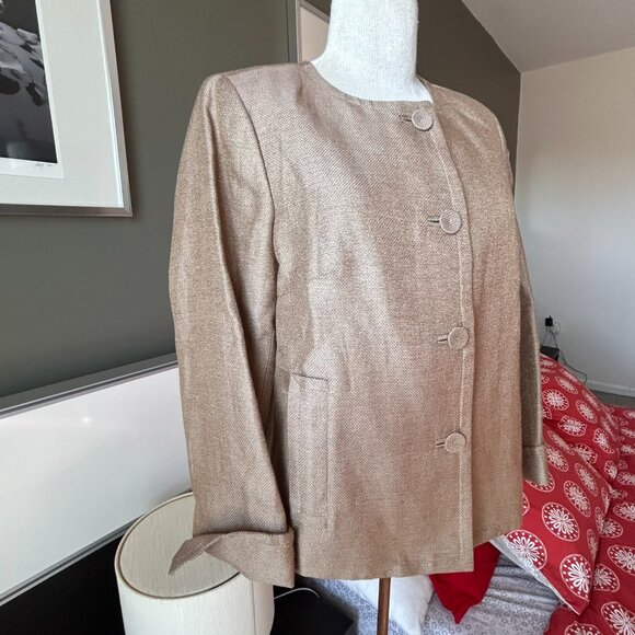 Talbots Linen Blend Metallic Golden “Jackie” Fit Blazer Retro NWOT US 8 - 1H1935 - Picture 4 of 6